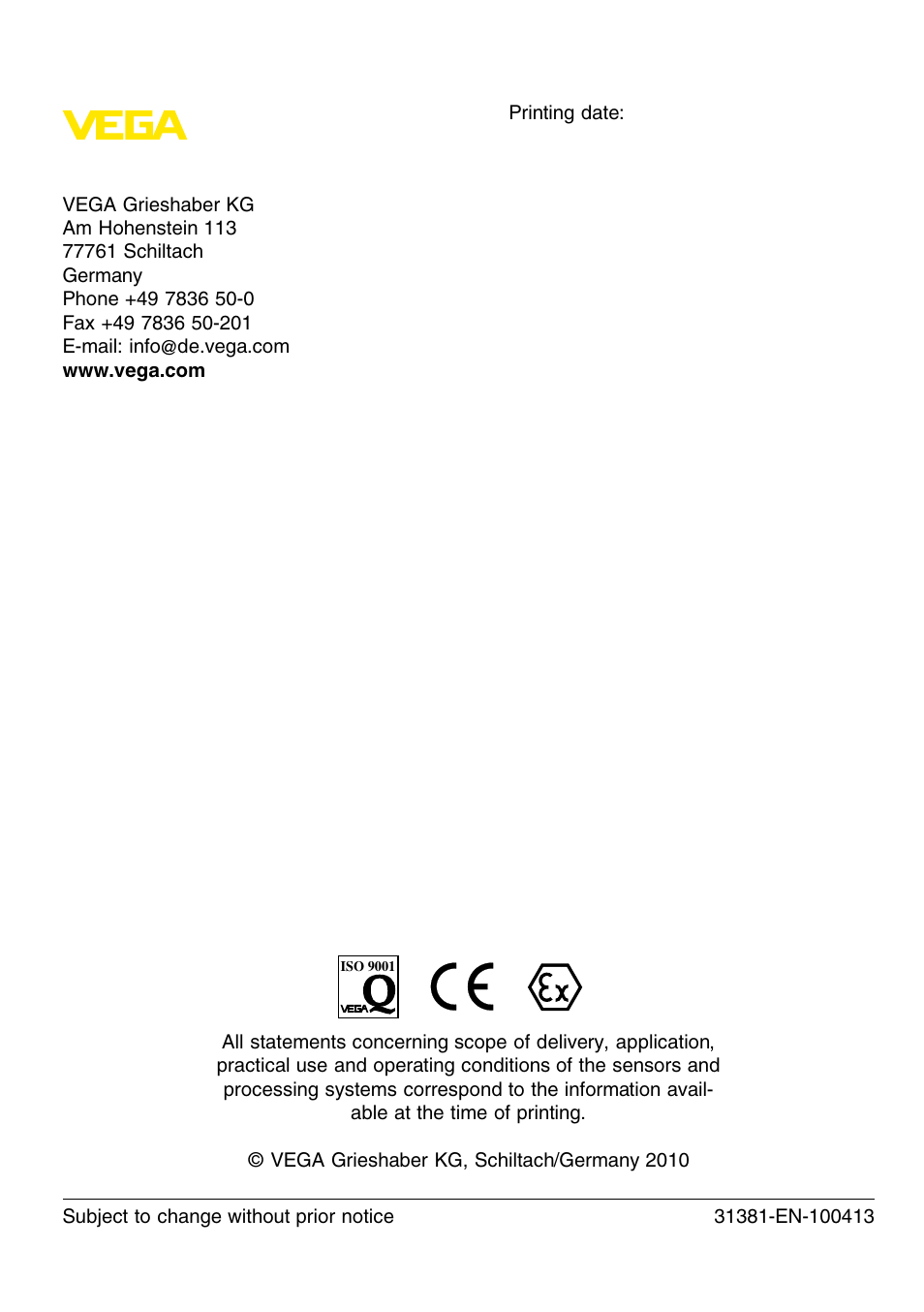 VEGA VEGAPULS 68 Antenna impedance cone User Manual | Page 12 / 12