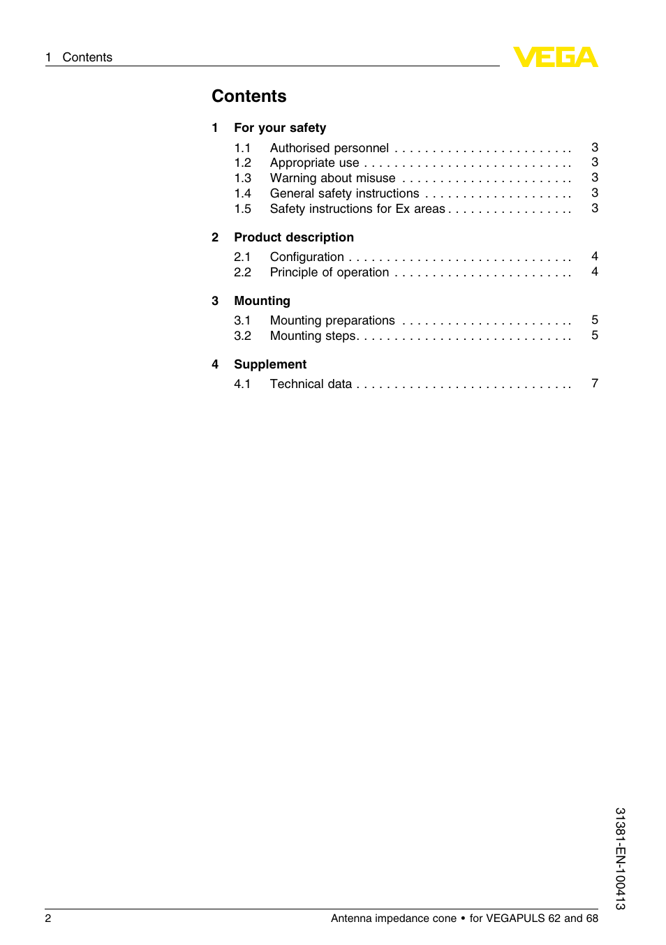 VEGA VEGAPULS 68 Antenna impedance cone User Manual | Page 2 / 12