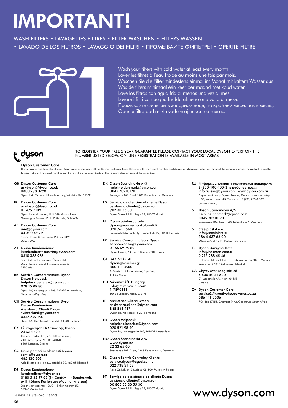 Important | DYSON DC 26 User Manual | Page 19 / 19