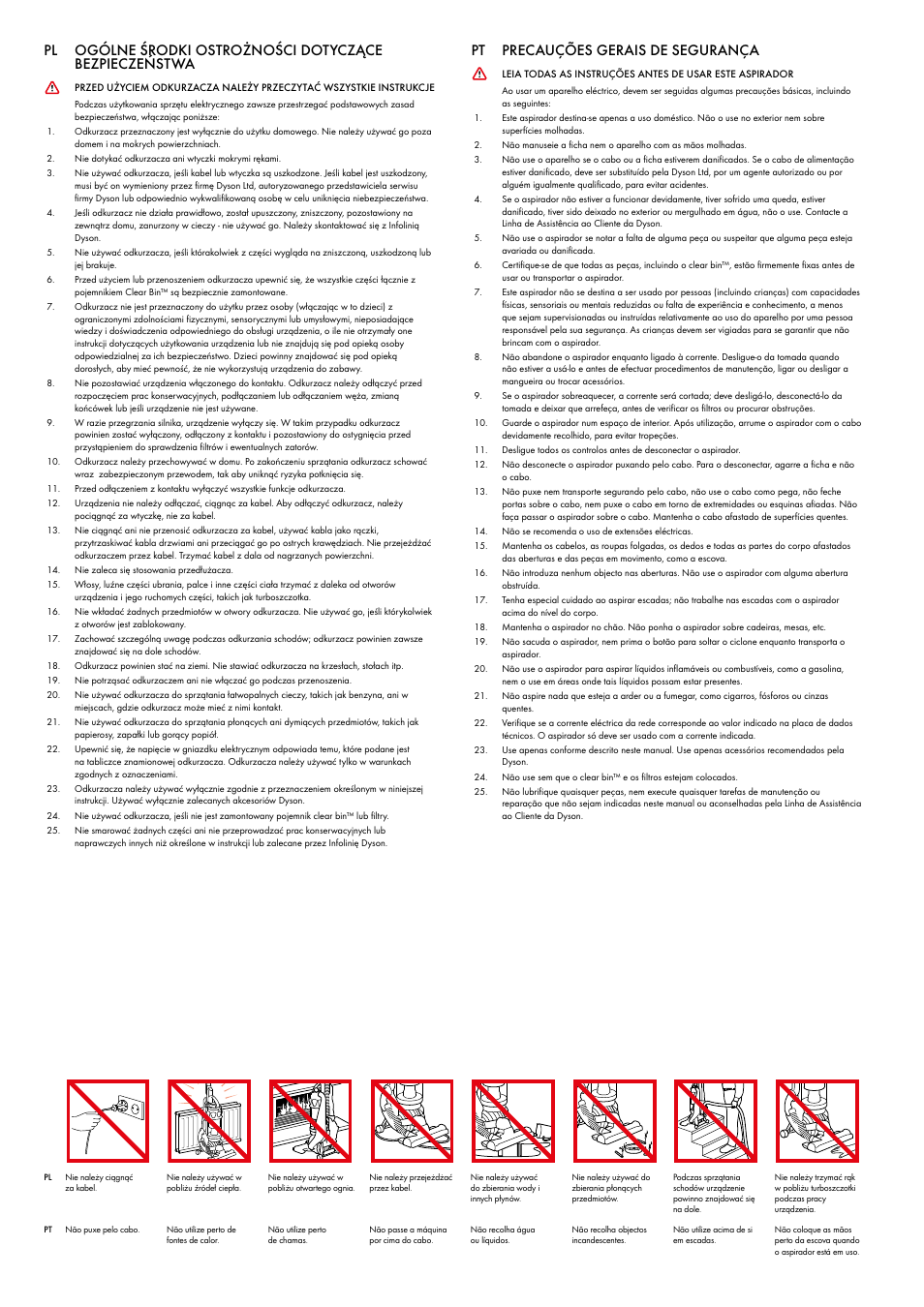 Pt precauções gerais de segurança | DYSON DC 25 User Manual | Page 9 / 32