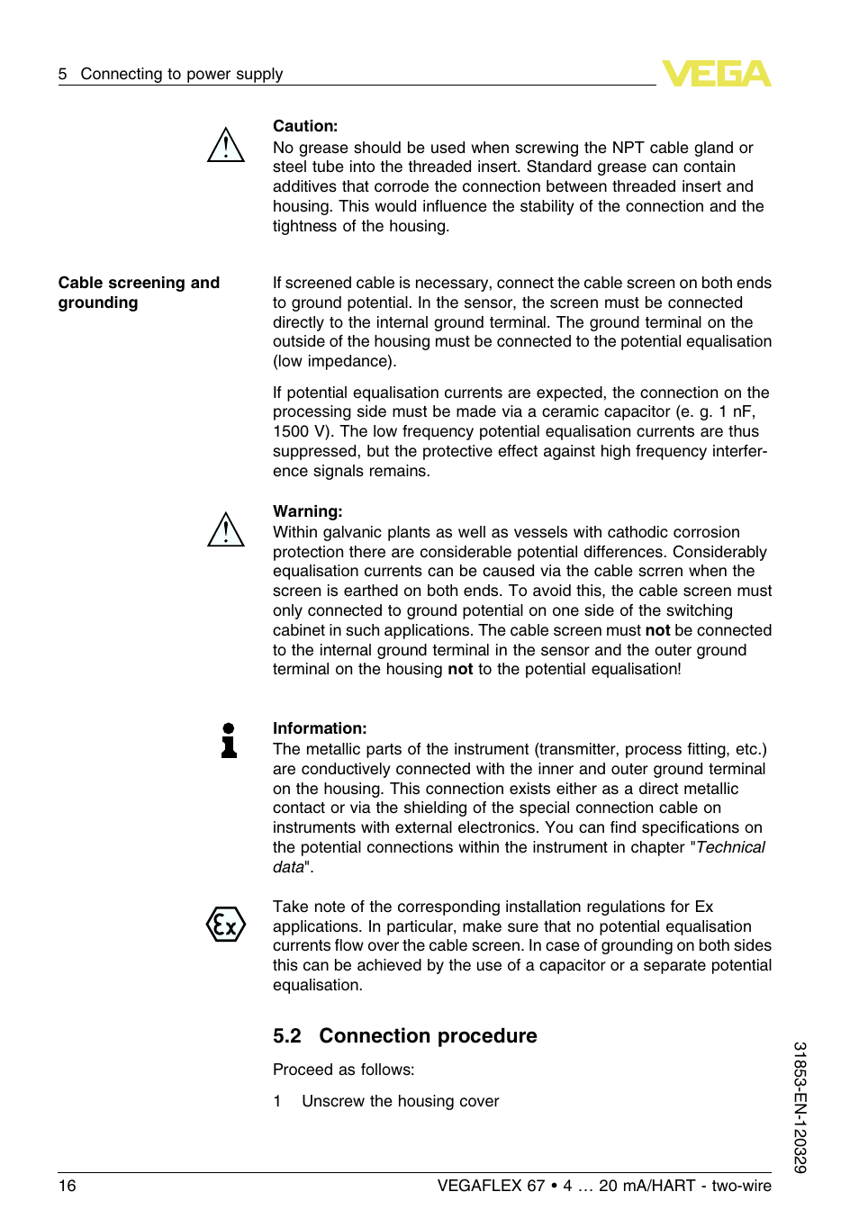 2 connection procedure | VEGA VEGAFLEX 67 (-40…+150°C) 4 … 20 mA_HART two-wire User Manual | Page 16 / 64