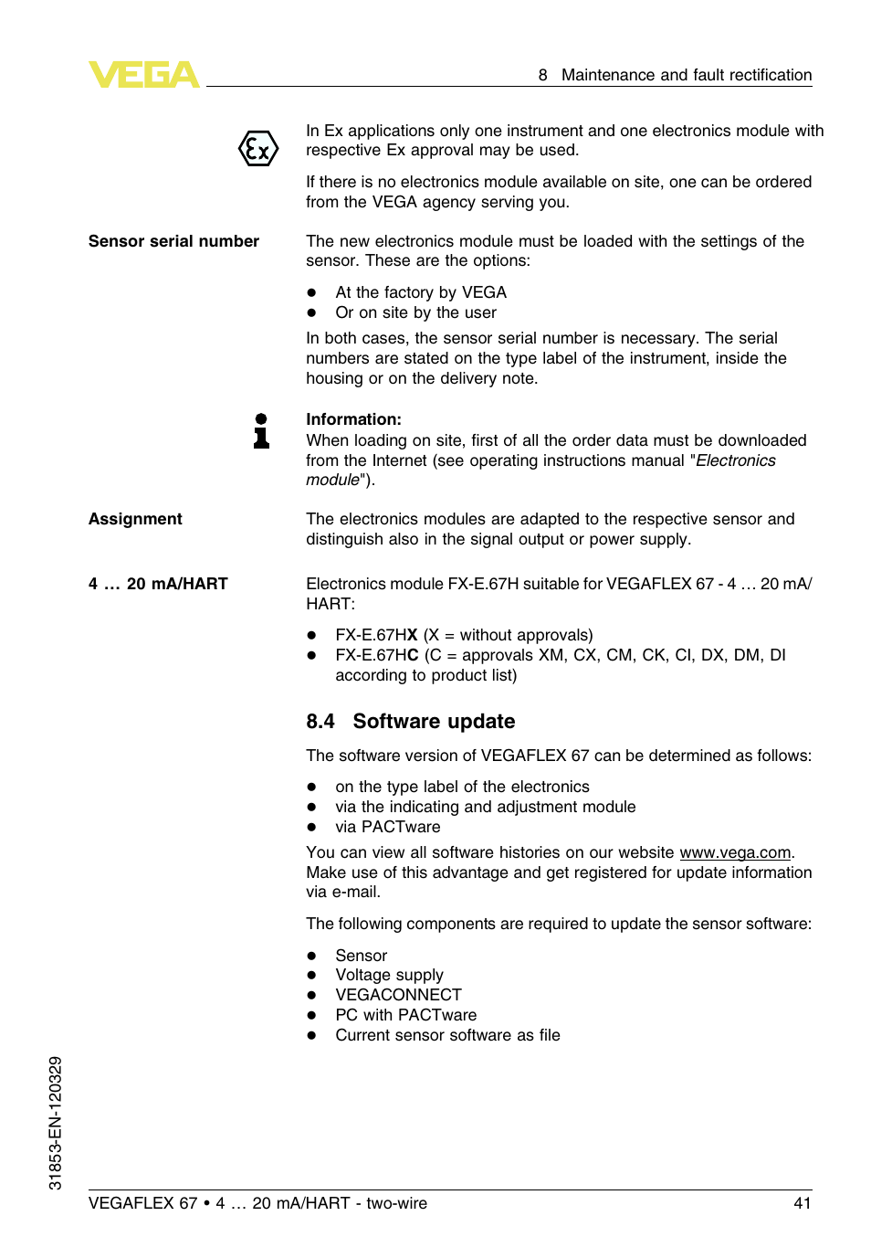 4 software update | VEGA VEGAFLEX 67 (-40…+150°C) 4 … 20 mA_HART two-wire User Manual | Page 41 / 64