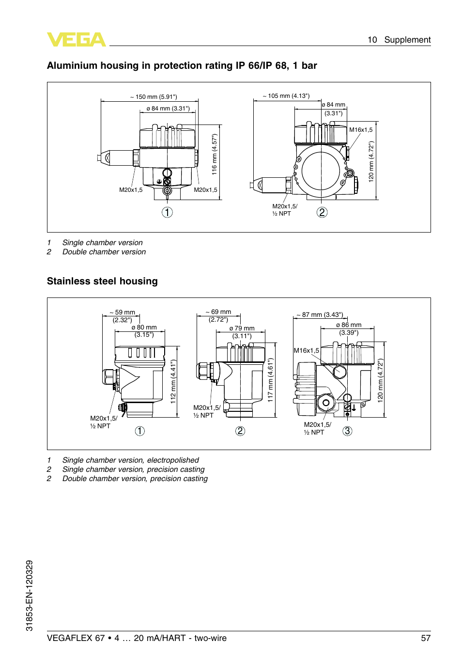 Stainless steel housing | VEGA VEGAFLEX 67 (-40…+150°C) 4 … 20 mA_HART two-wire User Manual | Page 57 / 64
