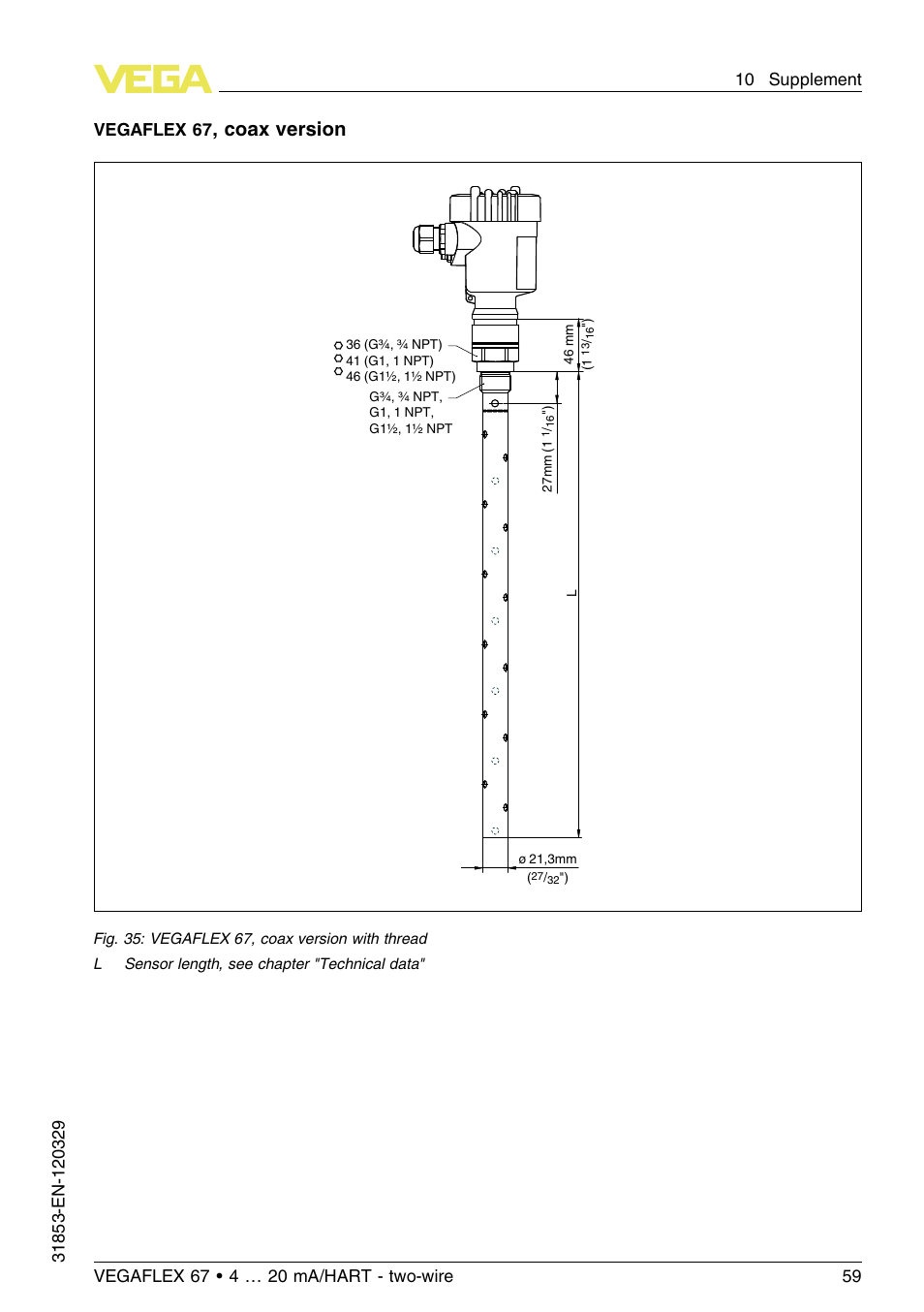 Coax version | VEGA VEGAFLEX 67 (-40…+150°C) 4 … 20 mA_HART two-wire User Manual | Page 59 / 64