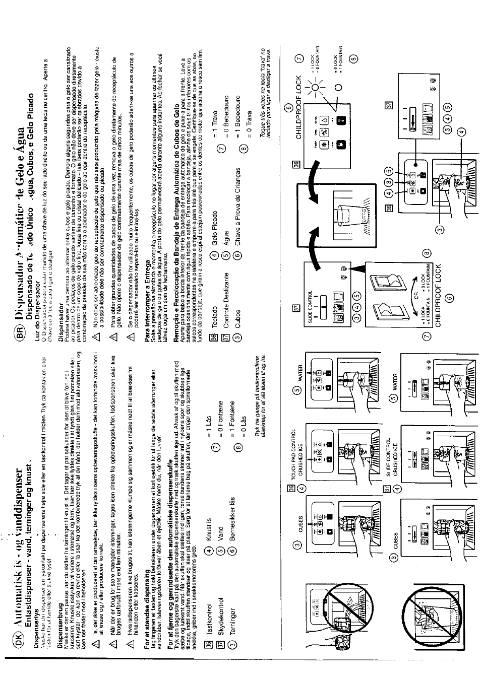 Autoniatìsk is - og vanddispenser, Entastdispenser - vand, terninger og knust l, 5) dispensador > -'tomáticr ie gelo e agua | Childproof lock | KELVINATOR KTRIS 245 FBW User Manual | Page 23 / 26