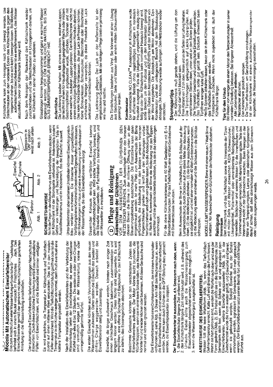 Modelle mit automatischem eiswürfel bereiter, Pflege und reinigung, Auswechseln der glühbirnen | Reinigung, Stromspartips, Pflege und reinigung auswechseln der glühbirnen | KELVINATOR KTRIS 245 FBW User Manual | Page 25 / 26