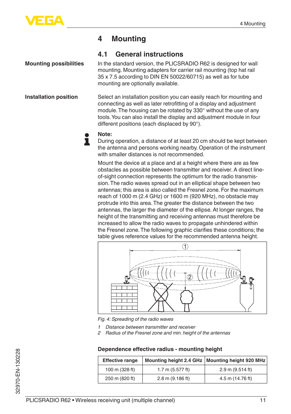 4 mounting, 1 general instructions | VEGA PLICSRADIO R62 Wireless receiving unit User Manual | Page 11 / 40