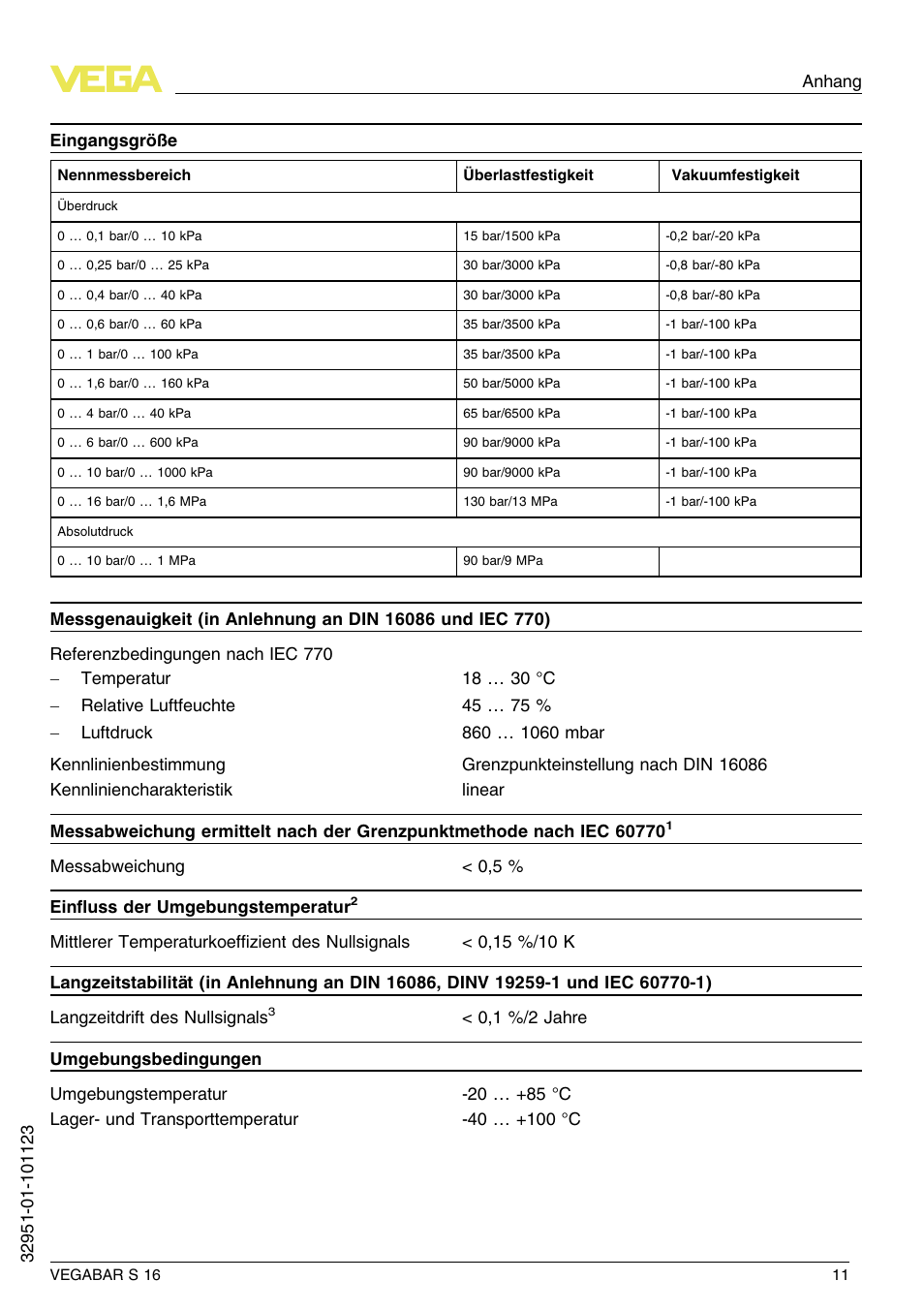 VEGA VEGABAR S 16 User Manual | Page 11 / 52
