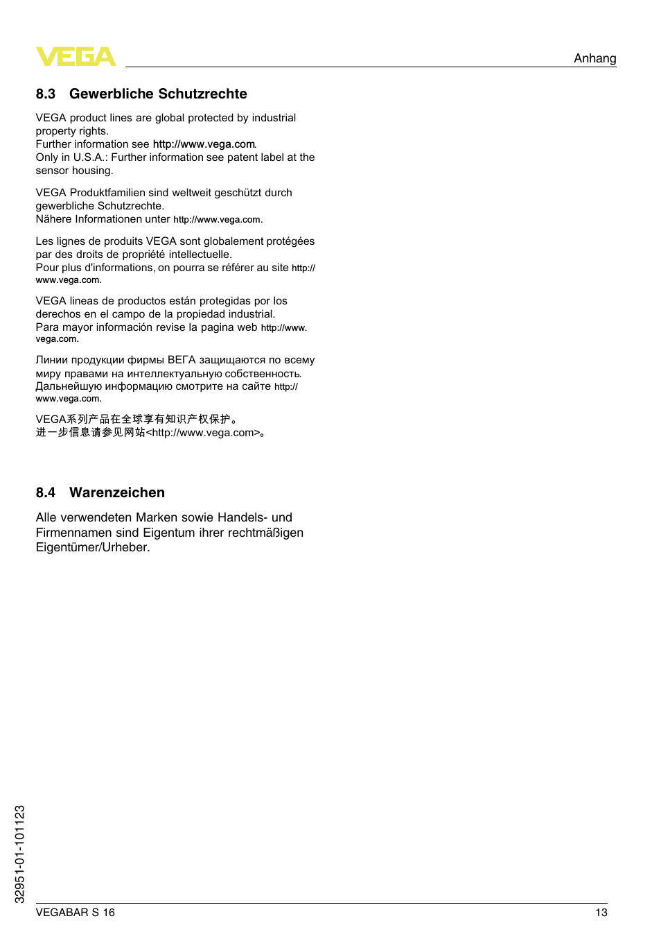 3 gewerbliche schutzrechte, 4 warenzeichen | VEGA VEGABAR S 16 User Manual | Page 13 / 52