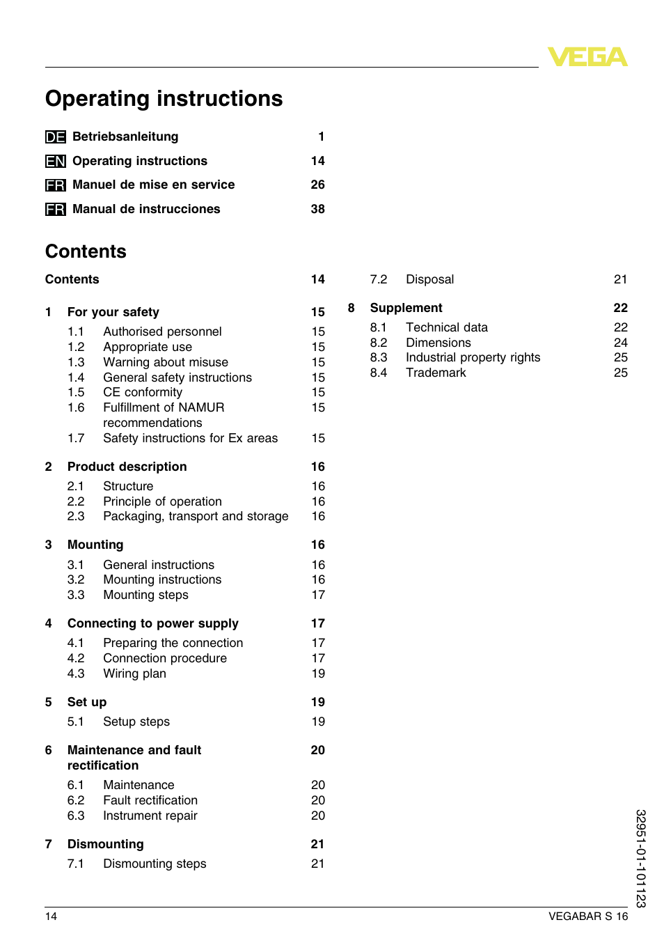 VEGA VEGABAR S 16 User Manual | Page 14 / 52