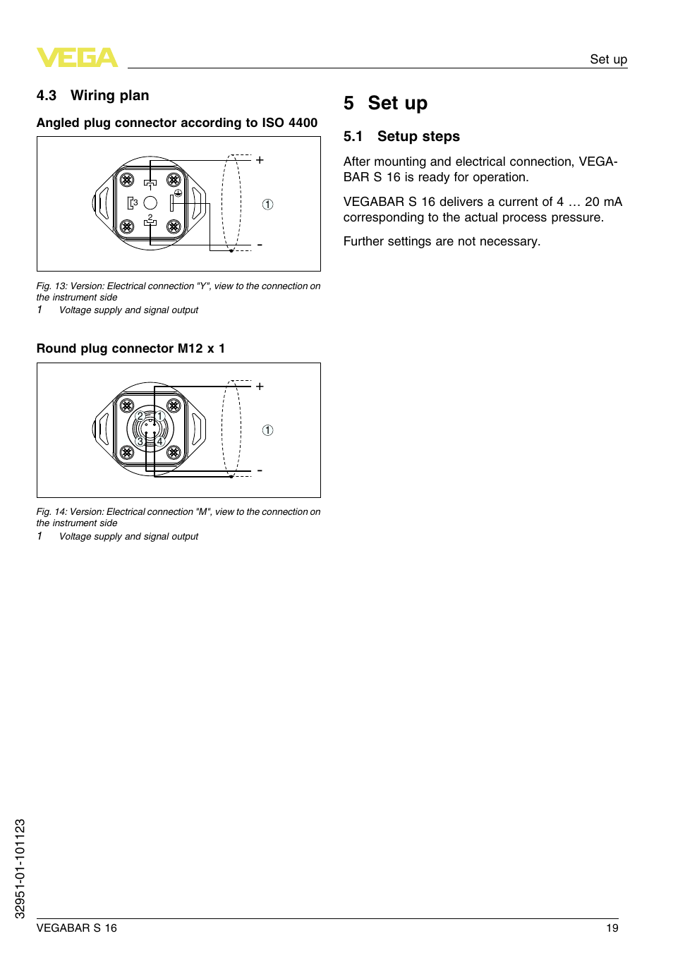 3 wiring plan, 5 set up, 1 setup steps | 5 s et up | VEGA VEGABAR S 16 User Manual | Page 19 / 52