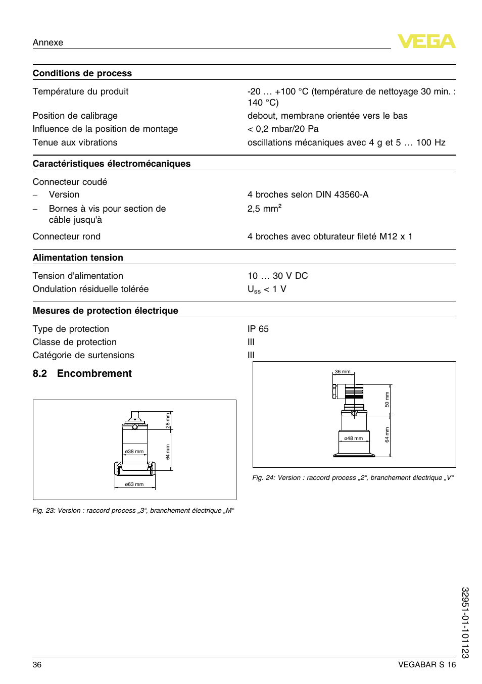 2 encombrement | VEGA VEGABAR S 16 User Manual | Page 36 / 52