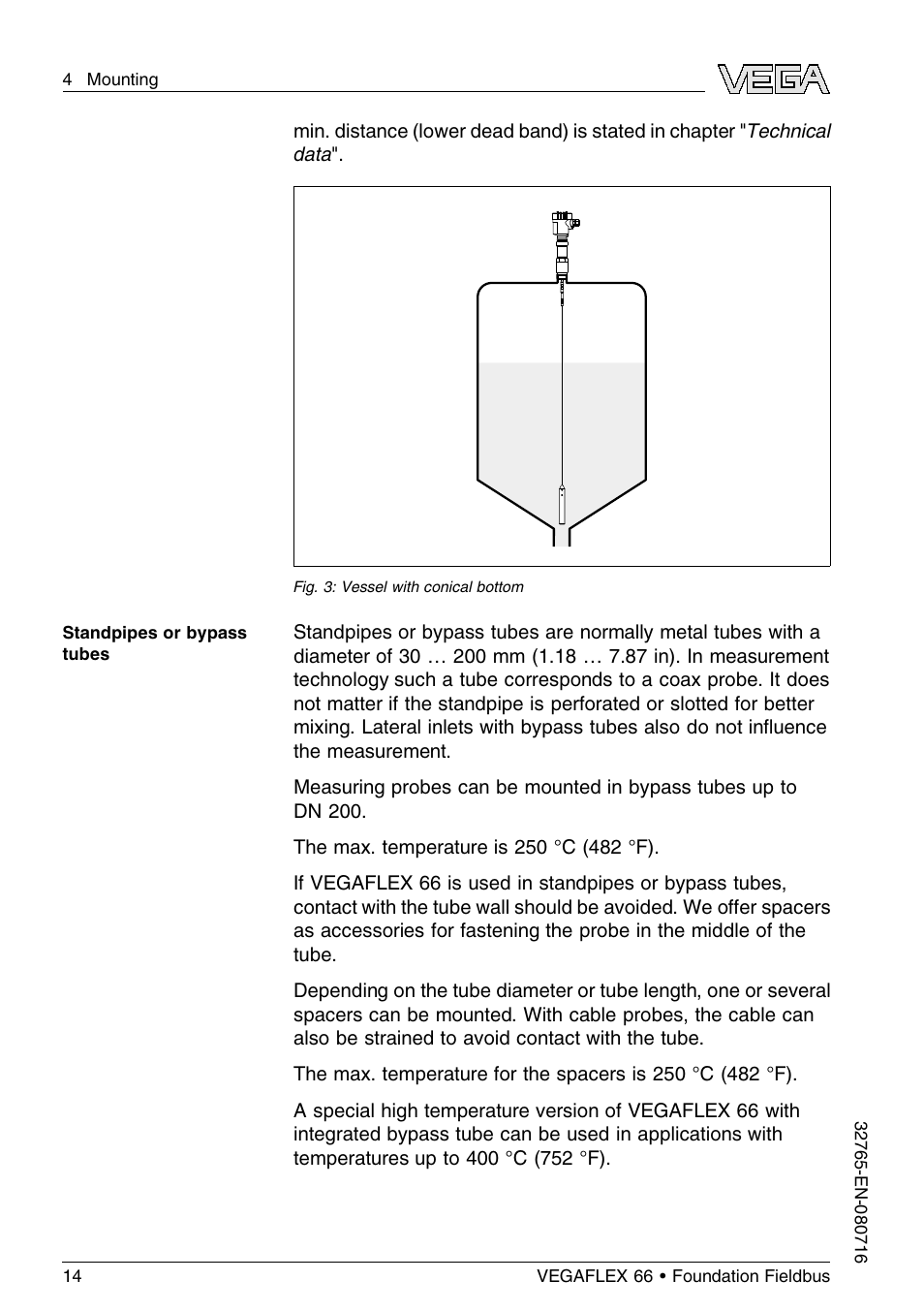 VEGA VEGAFLEX 66 (-110…+400°C) Foundation Fieldbus User Manual | Page 14 / 64