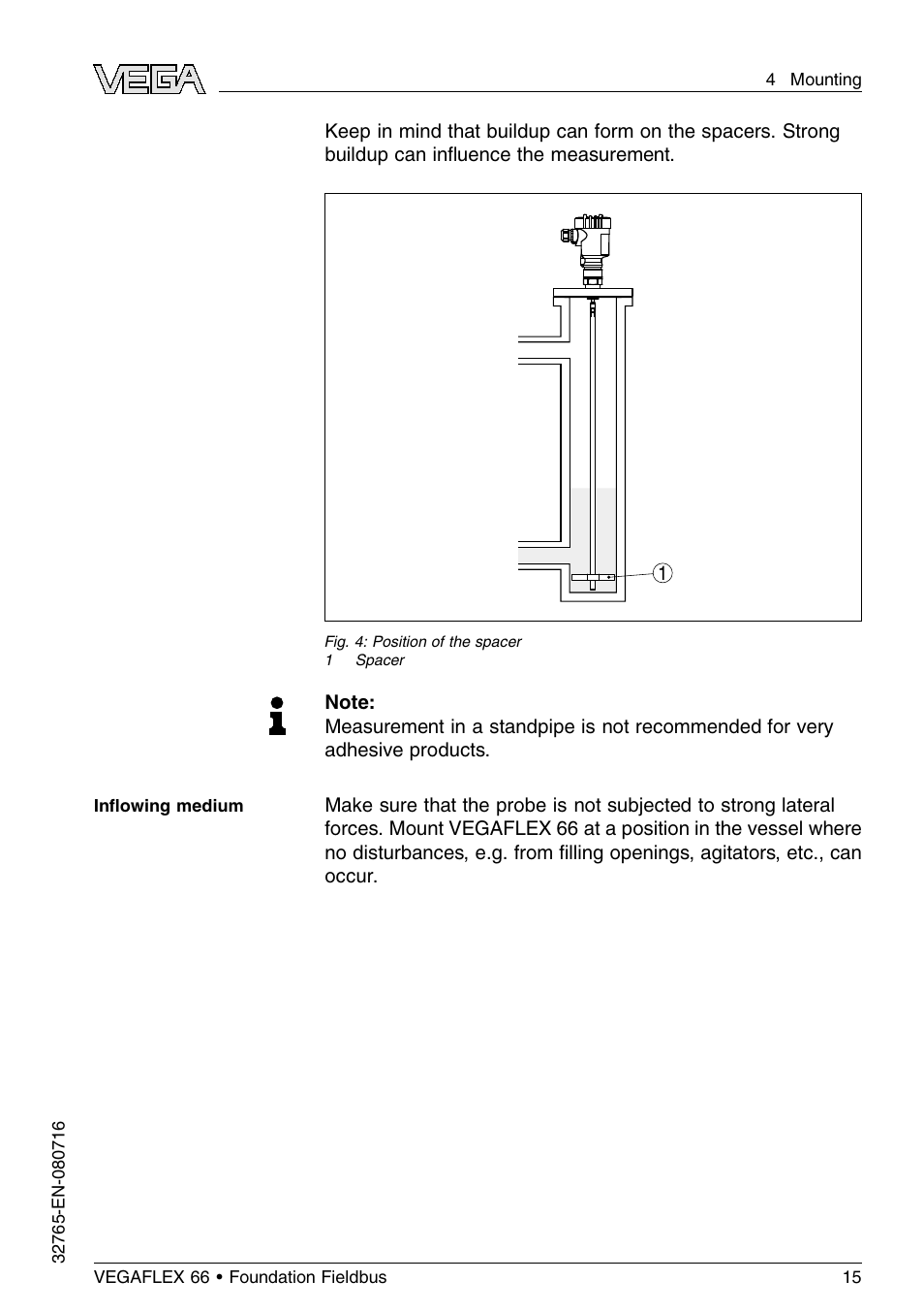 VEGA VEGAFLEX 66 (-110…+400°C) Foundation Fieldbus User Manual | Page 15 / 64
