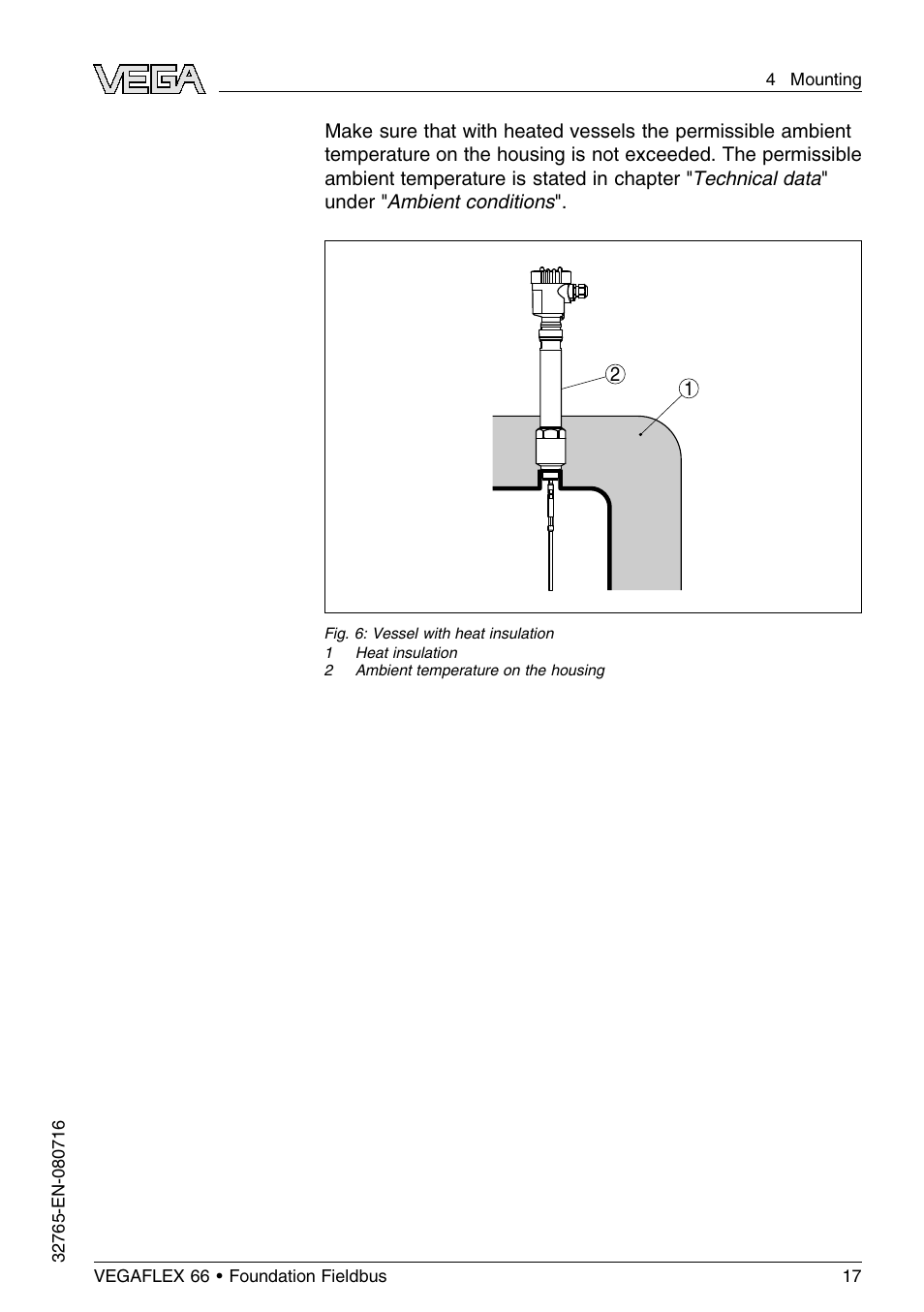 VEGA VEGAFLEX 66 (-110…+400°C) Foundation Fieldbus User Manual | Page 17 / 64