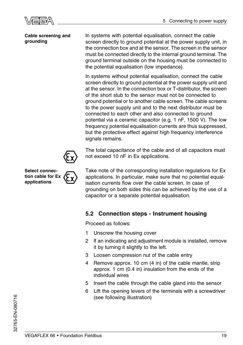2 connection steps – instrument housing | VEGA VEGAFLEX 66 (-110…+400°C) Foundation Fieldbus User Manual | Page 19 / 64