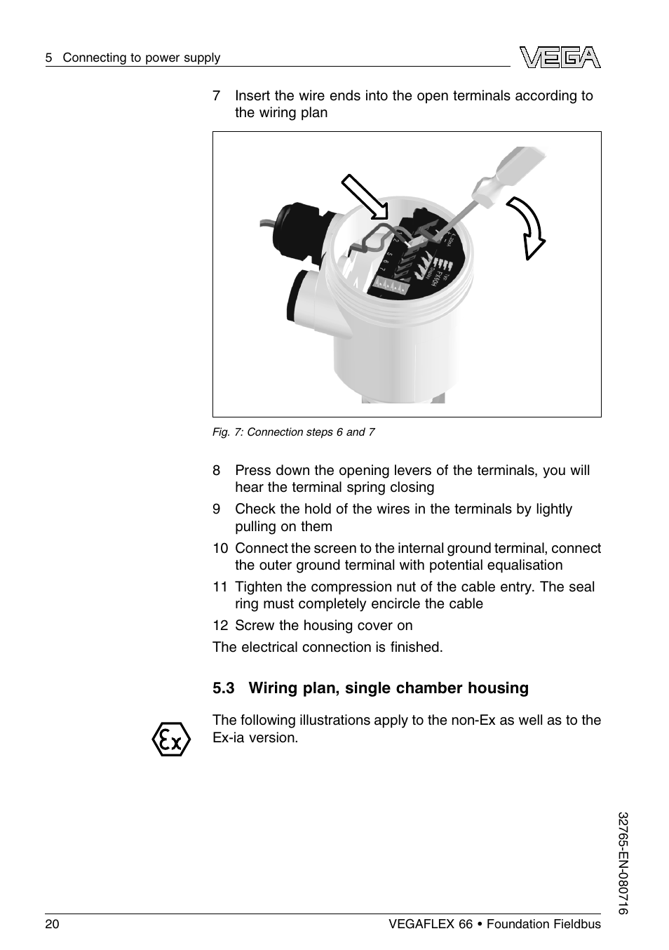 3 wiring plan, single chamber housing | VEGA VEGAFLEX 66 (-110…+400°C) Foundation Fieldbus User Manual | Page 20 / 64