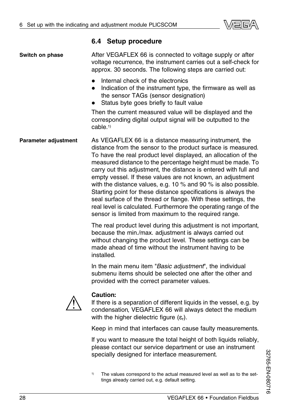 4 setup procedure | VEGA VEGAFLEX 66 (-110…+400°C) Foundation Fieldbus User Manual | Page 28 / 64