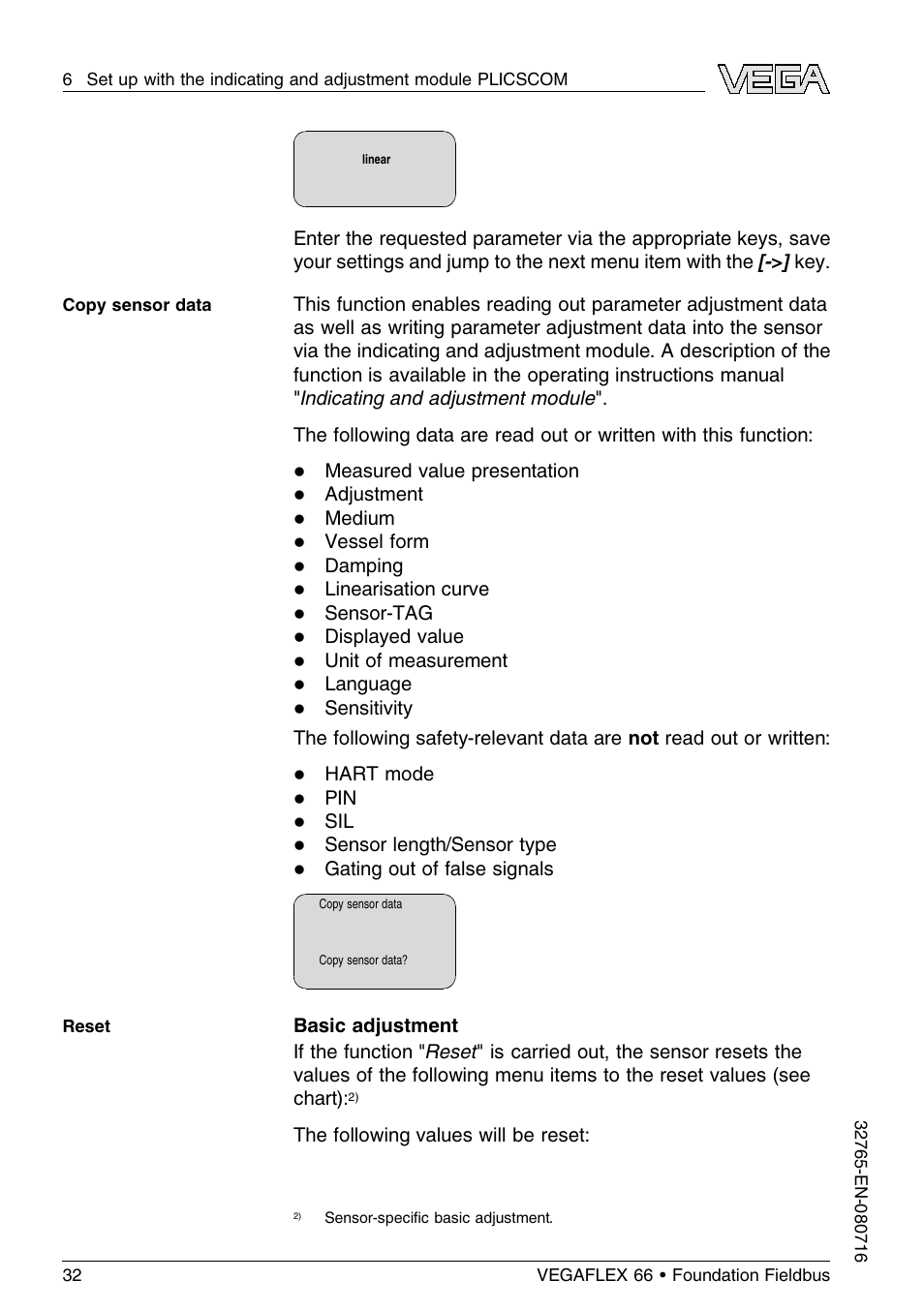 VEGA VEGAFLEX 66 (-110…+400°C) Foundation Fieldbus User Manual | Page 32 / 64