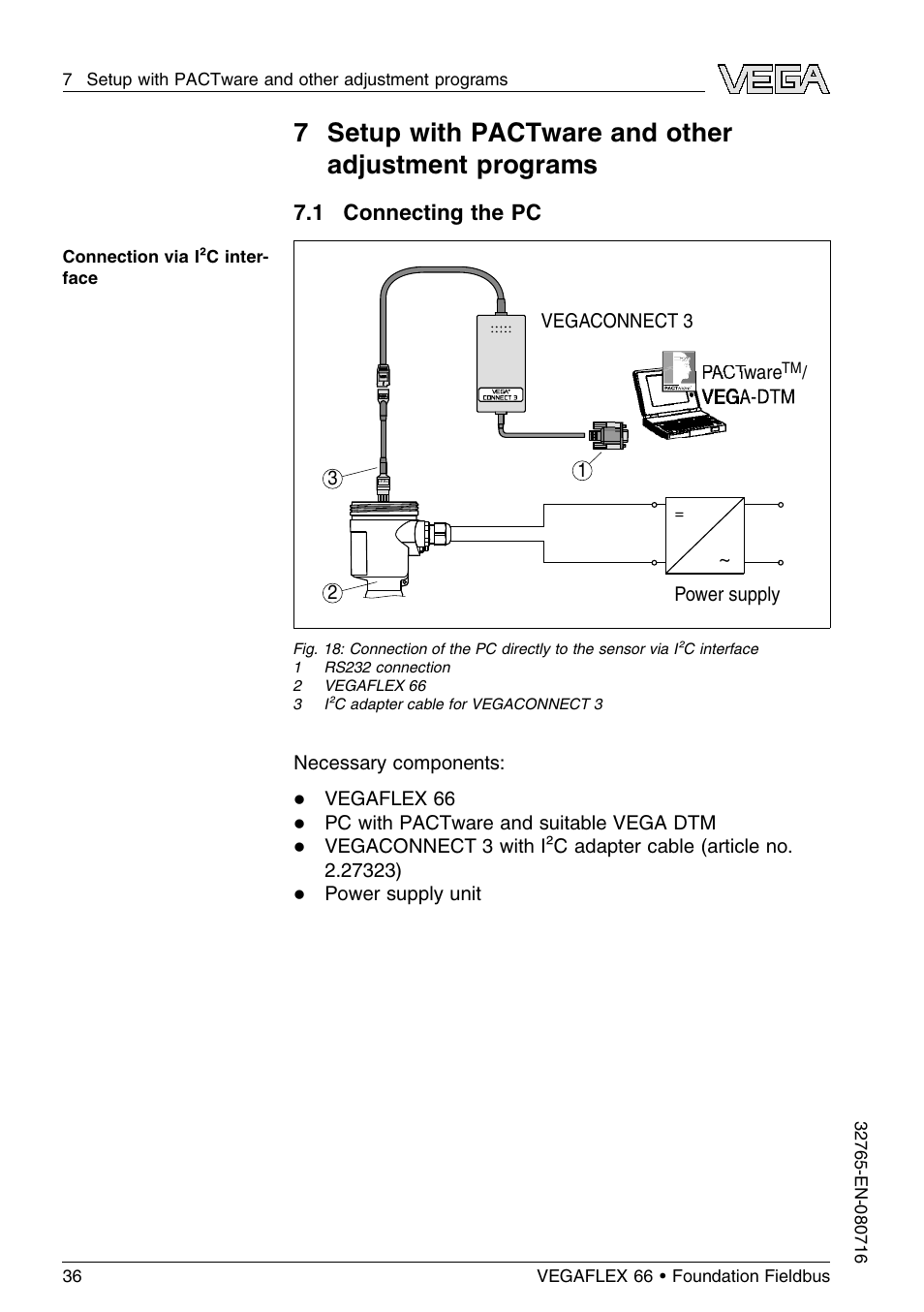 1 connecting the pc | VEGA VEGAFLEX 66 (-110…+400°C) Foundation Fieldbus User Manual | Page 36 / 64
