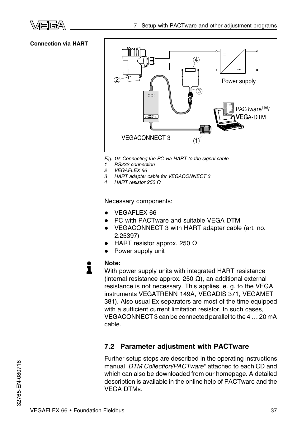 2 parameter adjustment with pactware | VEGA VEGAFLEX 66 (-110…+400°C) Foundation Fieldbus User Manual | Page 37 / 64