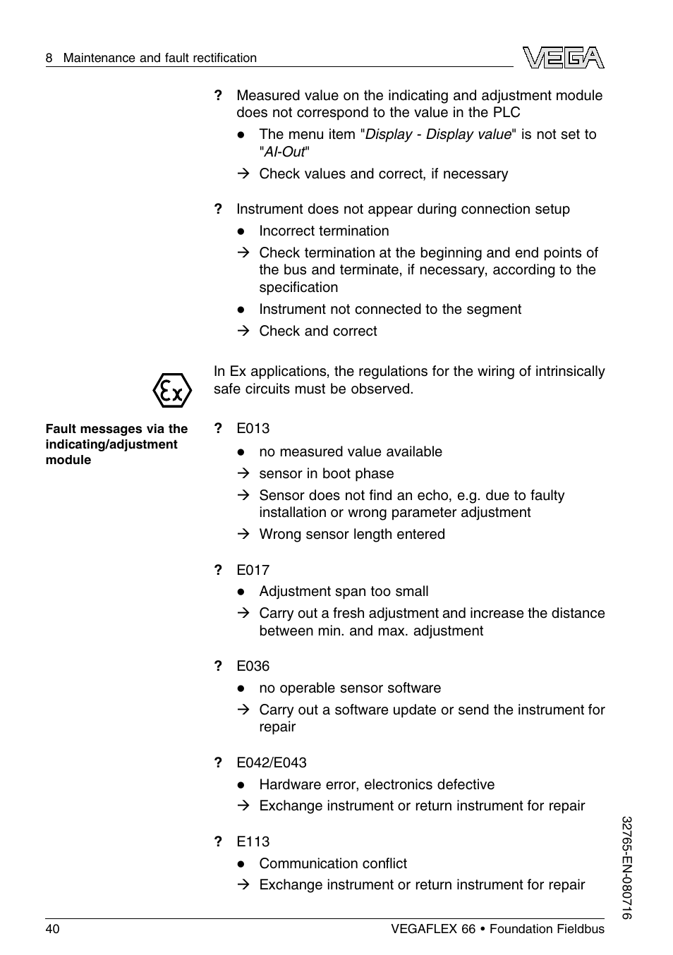 VEGA VEGAFLEX 66 (-110…+400°C) Foundation Fieldbus User Manual | Page 40 / 64