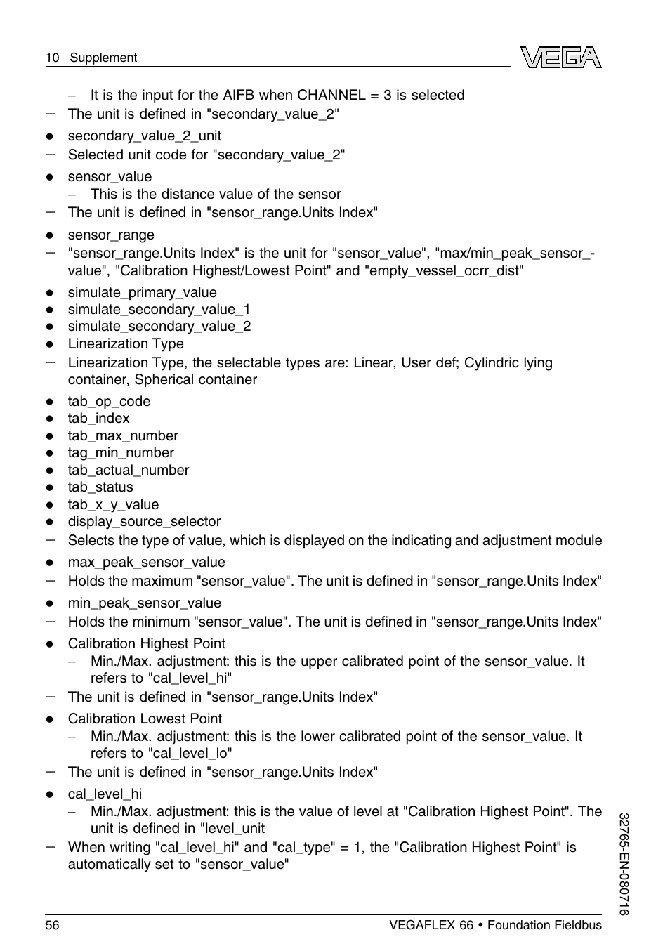 VEGA VEGAFLEX 66 (-110…+400°C) Foundation Fieldbus User Manual | Page 56 / 64
