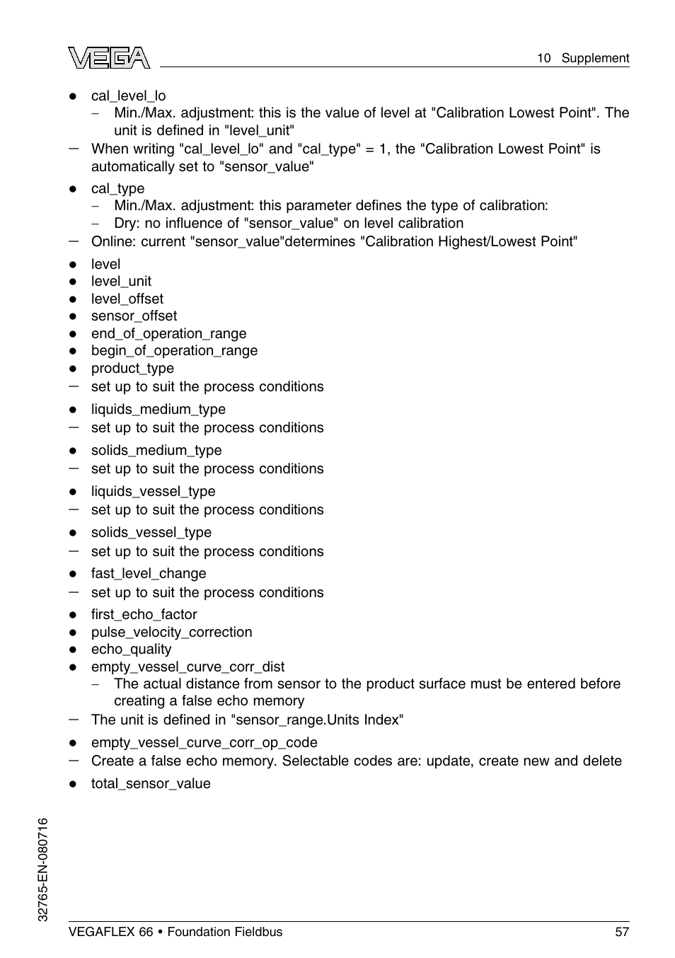 VEGA VEGAFLEX 66 (-110…+400°C) Foundation Fieldbus User Manual | Page 57 / 64