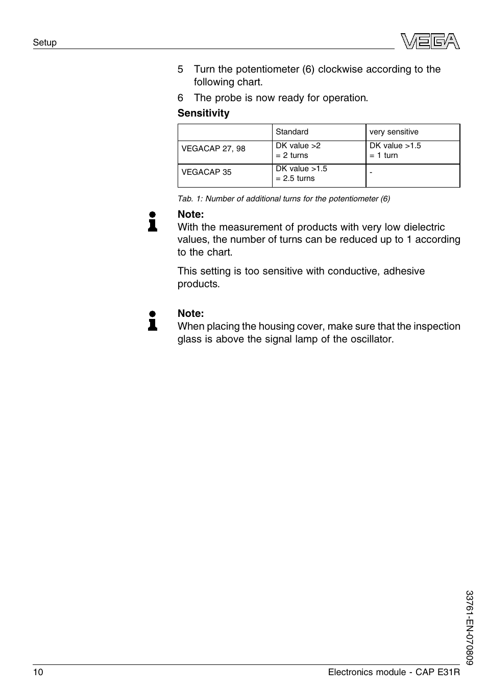 VEGA CAP E31R User Manual | Page 10 / 16