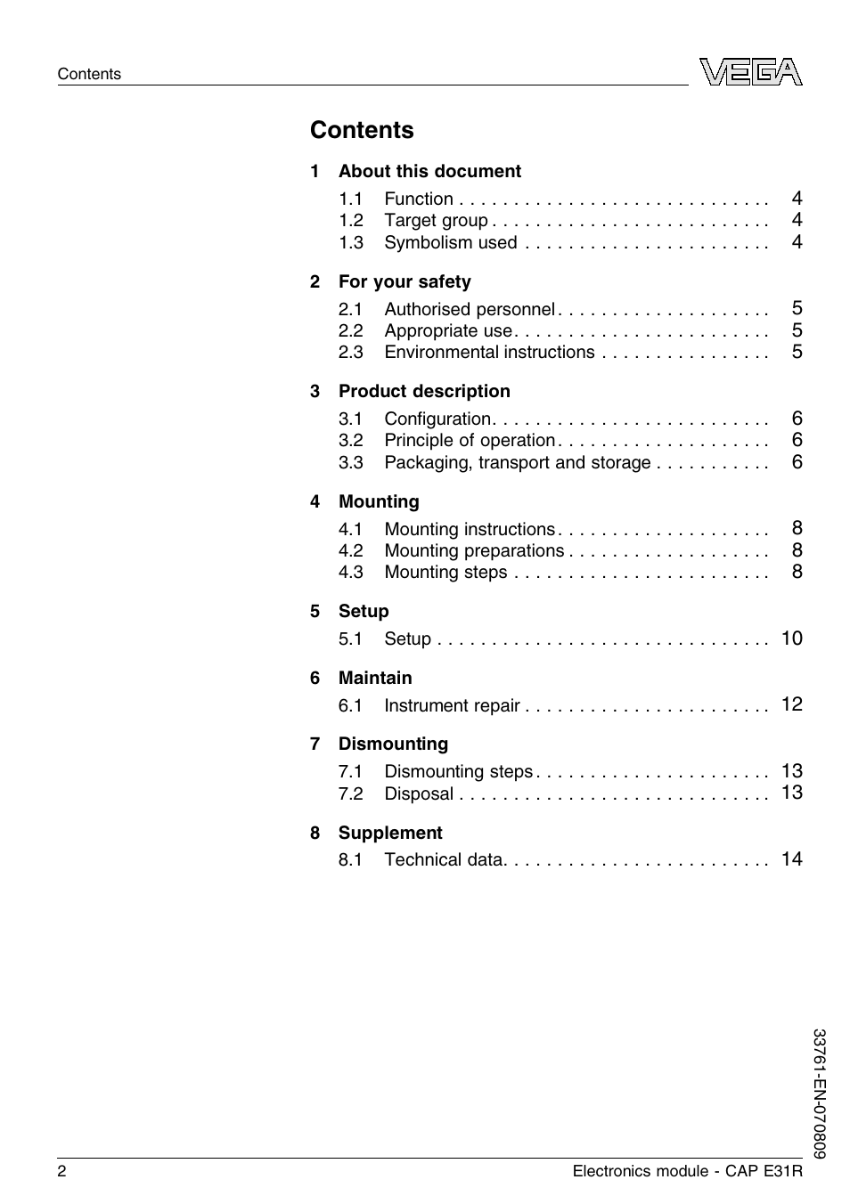 VEGA CAP E31R User Manual | Page 2 / 16