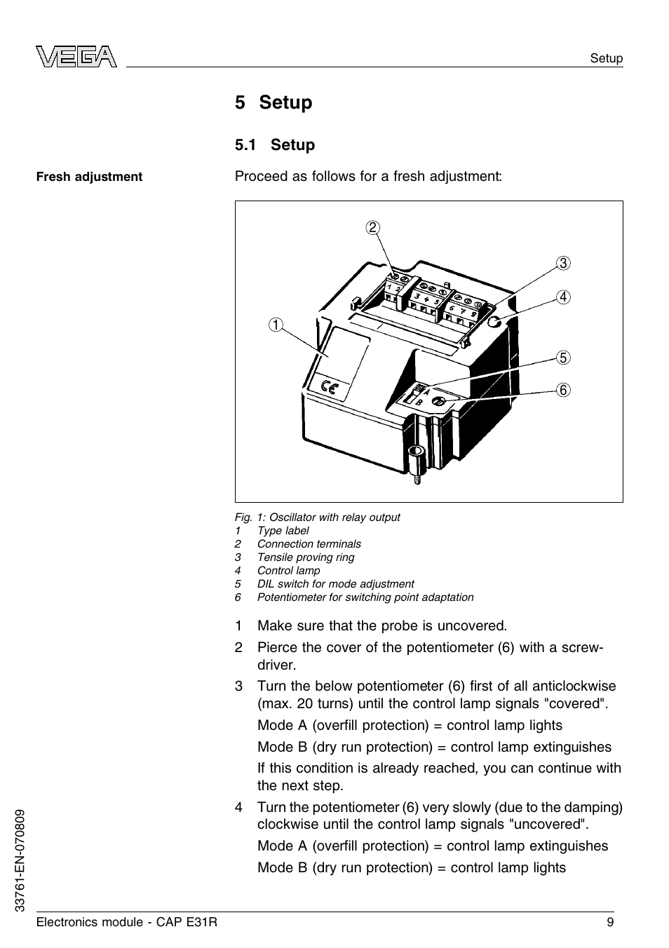 5 setup, 1 setup, 5 s etup | VEGA CAP E31R User Manual | Page 9 / 16
