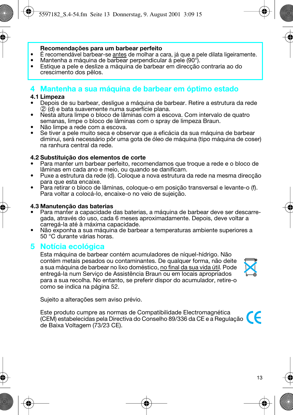 5 notícia ecológica | Braun 1507 User Manual | Page 13 / 52