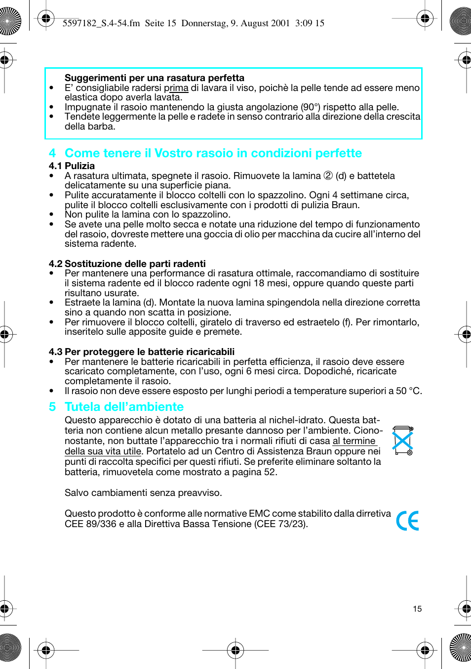 5 tutela dell’ambiente | Braun 1507 User Manual | Page 15 / 52