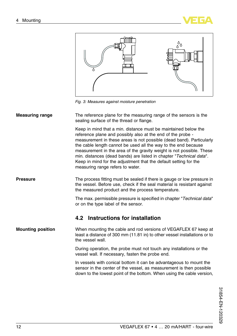 2 instructions for installation | VEGA VEGAFLEX 67 (-40…+150°C) 4 … 20 mA_HART four-wire User Manual | Page 12 / 56
