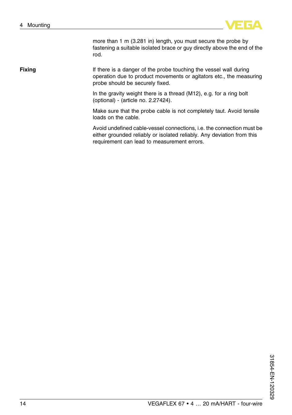 VEGA VEGAFLEX 67 (-40…+150°C) 4 … 20 mA_HART four-wire User Manual | Page 14 / 56