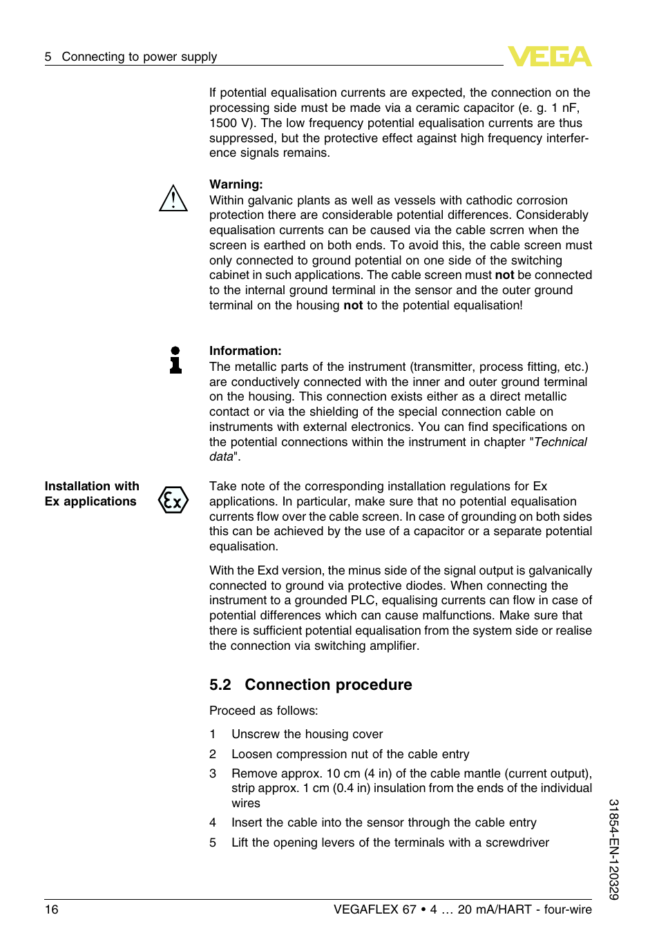 2 connection procedure | VEGA VEGAFLEX 67 (-40…+150°C) 4 … 20 mA_HART four-wire User Manual | Page 16 / 56