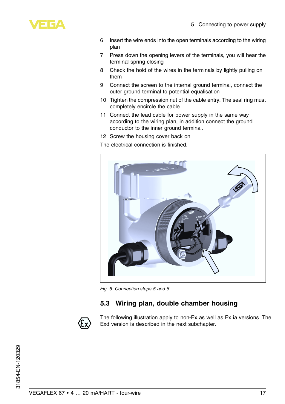 3 wiring plan, double chamber housing | VEGA VEGAFLEX 67 (-40…+150°C) 4 … 20 mA_HART four-wire User Manual | Page 17 / 56