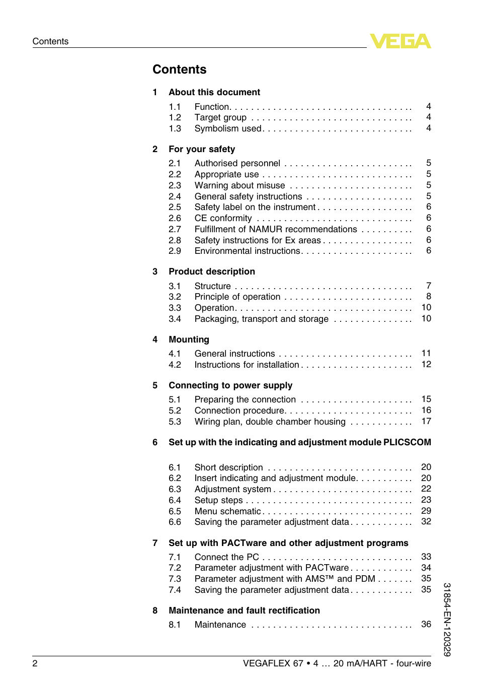 VEGA VEGAFLEX 67 (-40…+150°C) 4 … 20 mA_HART four-wire User Manual | Page 2 / 56