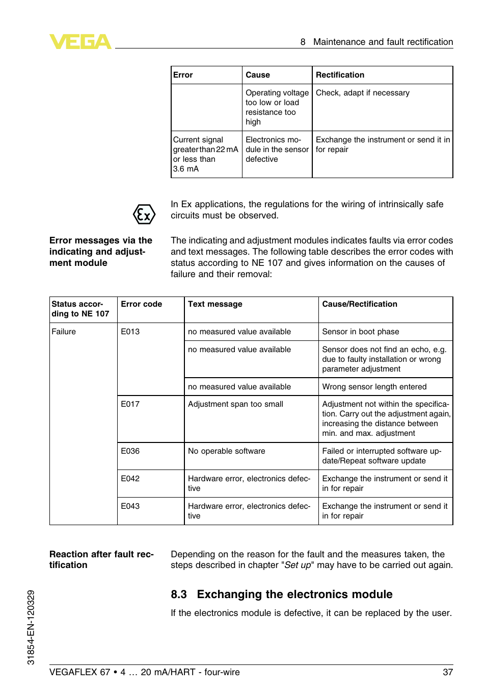 3 exchanging the electronics module | VEGA VEGAFLEX 67 (-40…+150°C) 4 … 20 mA_HART four-wire User Manual | Page 37 / 56