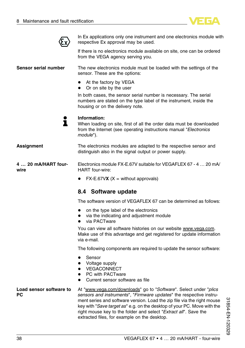 4 software update | VEGA VEGAFLEX 67 (-40…+150°C) 4 … 20 mA_HART four-wire User Manual | Page 38 / 56