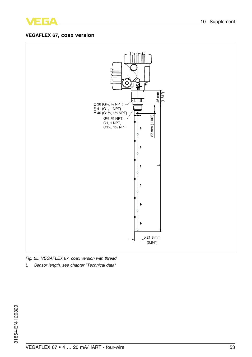 Coax version | VEGA VEGAFLEX 67 (-40…+150°C) 4 … 20 mA_HART four-wire User Manual | Page 53 / 56
