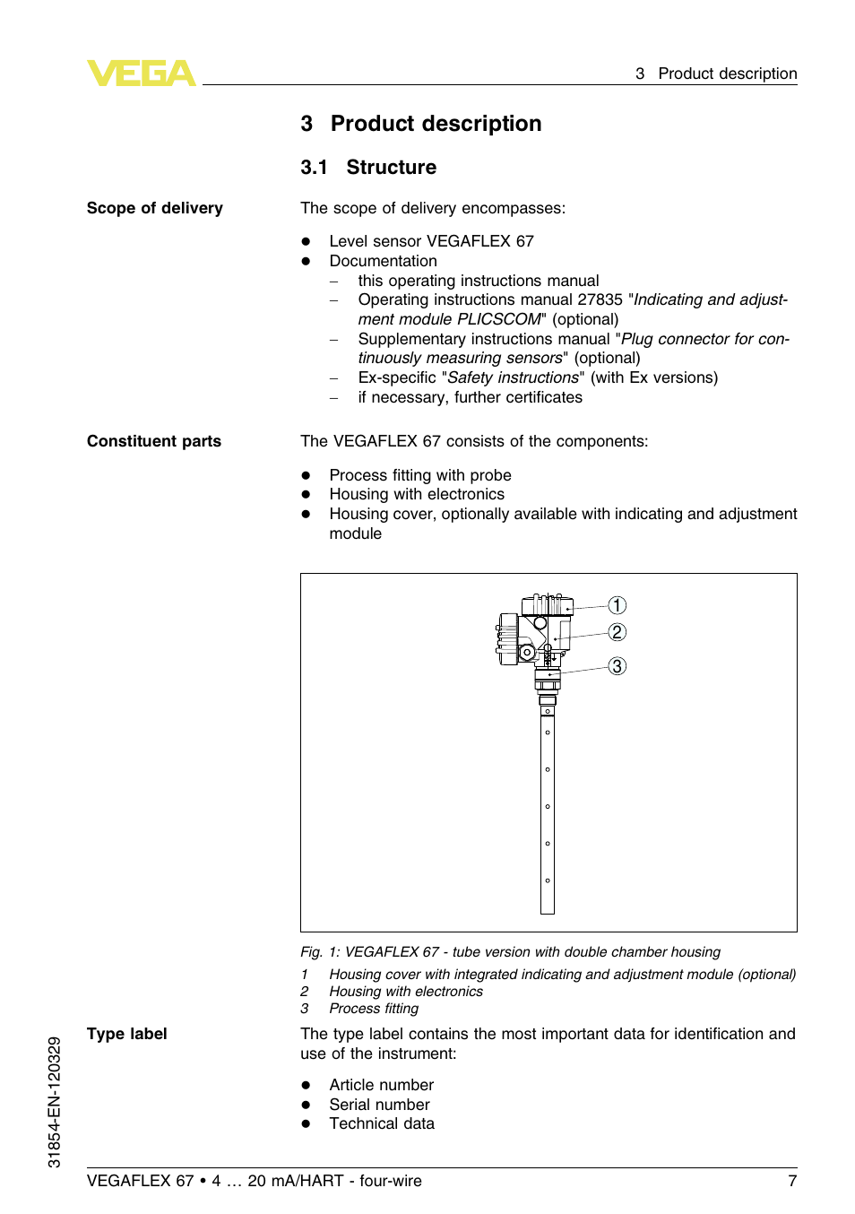 3 product description, 1 structure, 3product description | VEGA VEGAFLEX 67 (-40…+150°C) 4 … 20 mA_HART four-wire User Manual | Page 7 / 56