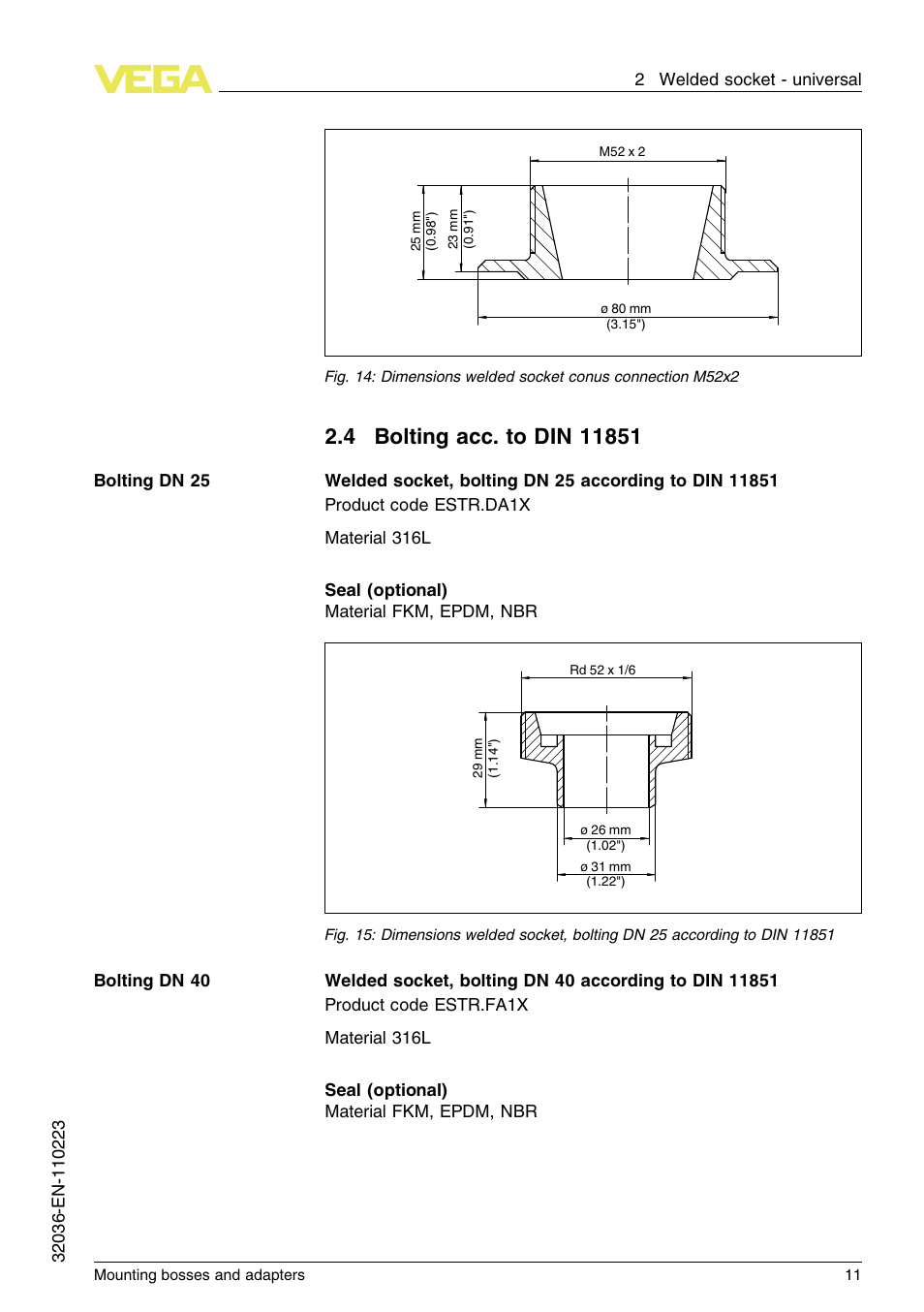 4 bolting acc. to din11851 | VEGA Mounting bosses and adapters User Manual | Page 11 / 40