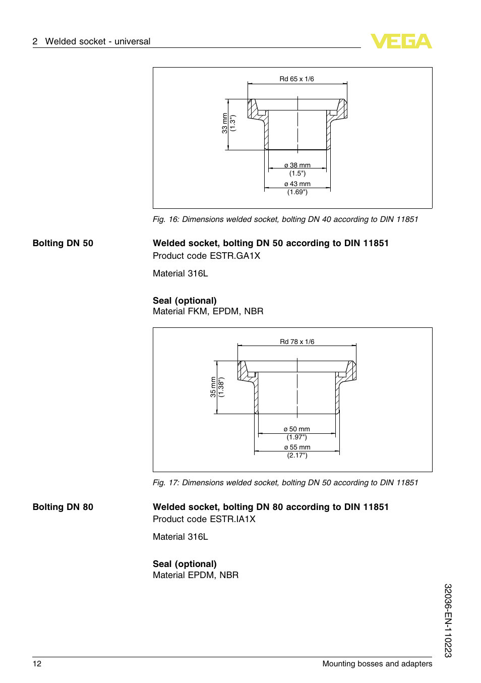 VEGA Mounting bosses and adapters User Manual | Page 12 / 40