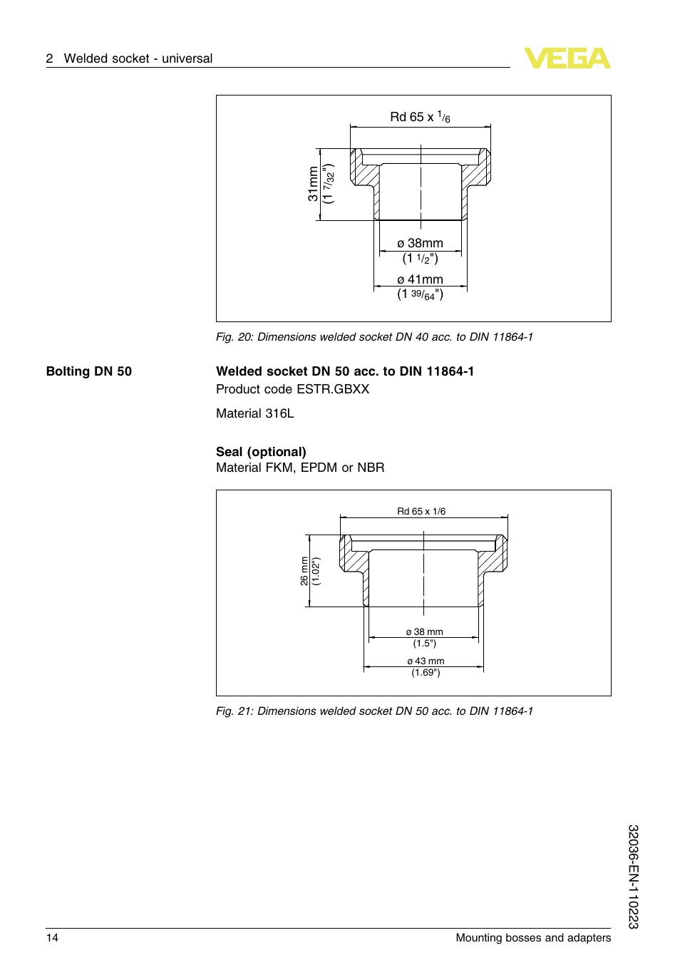 VEGA Mounting bosses and adapters User Manual | Page 14 / 40