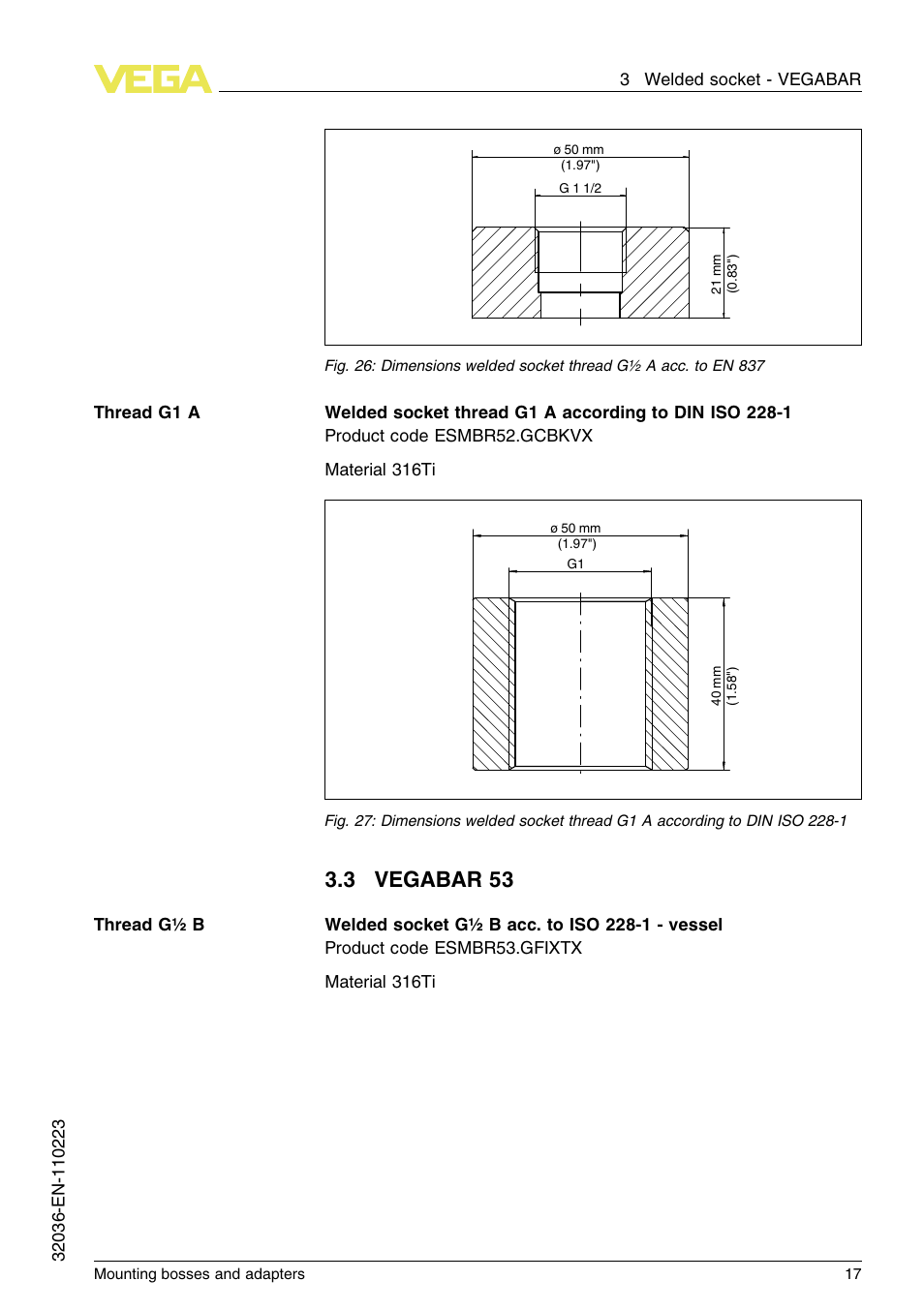 3 vegabar 53 | VEGA Mounting bosses and adapters User Manual | Page 17 / 40