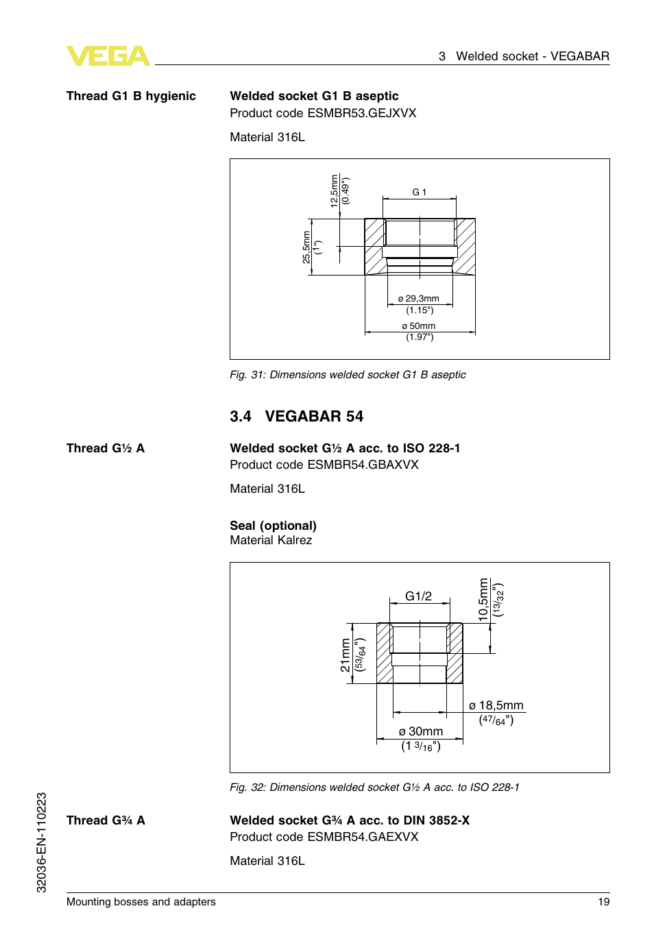 4 vegabar 54 | VEGA Mounting bosses and adapters User Manual | Page 19 / 40