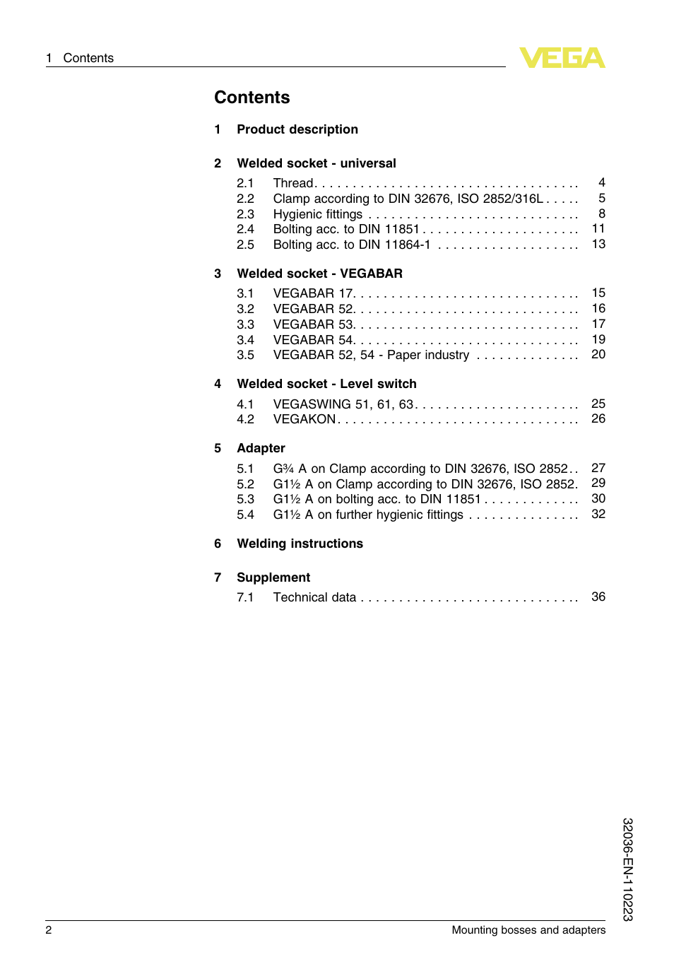 VEGA Mounting bosses and adapters User Manual | Page 2 / 40