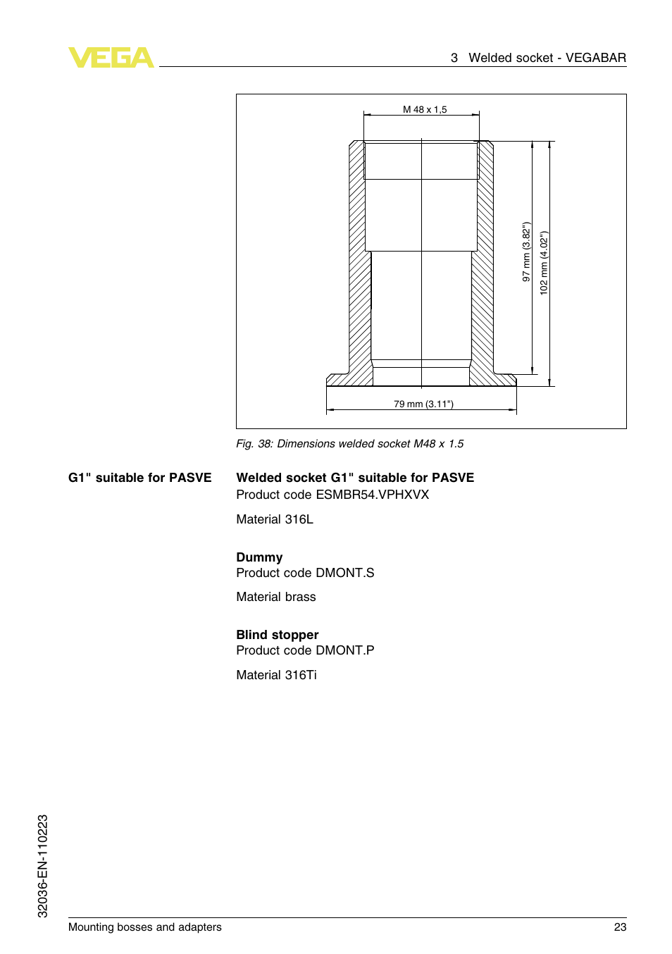 VEGA Mounting bosses and adapters User Manual | Page 23 / 40