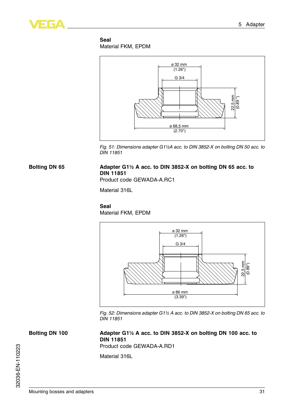 VEGA Mounting bosses and adapters User Manual | Page 31 / 40